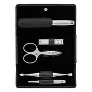 Manicure set, 5 pieces, Click-close case, Black Leather