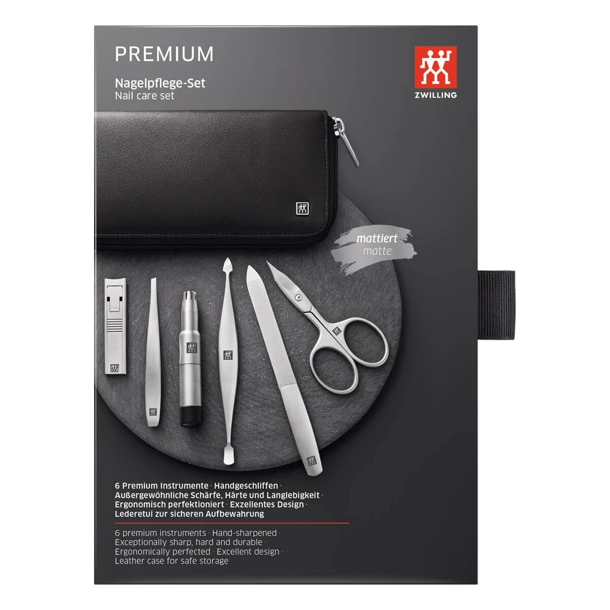 Manicure set, 6 pieces, Black Leather