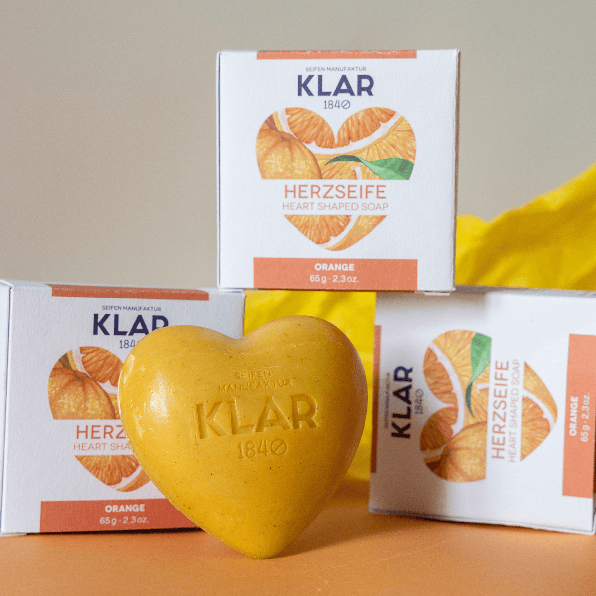 Heart-shaped soap, Orange, 65 gr.