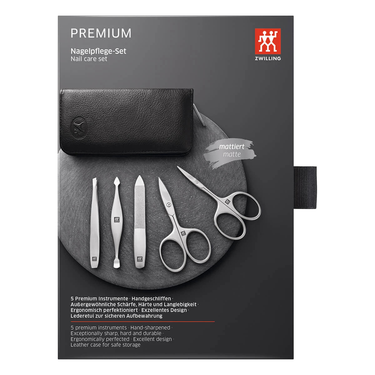 Manicure set, 5 pieces, Black Leather