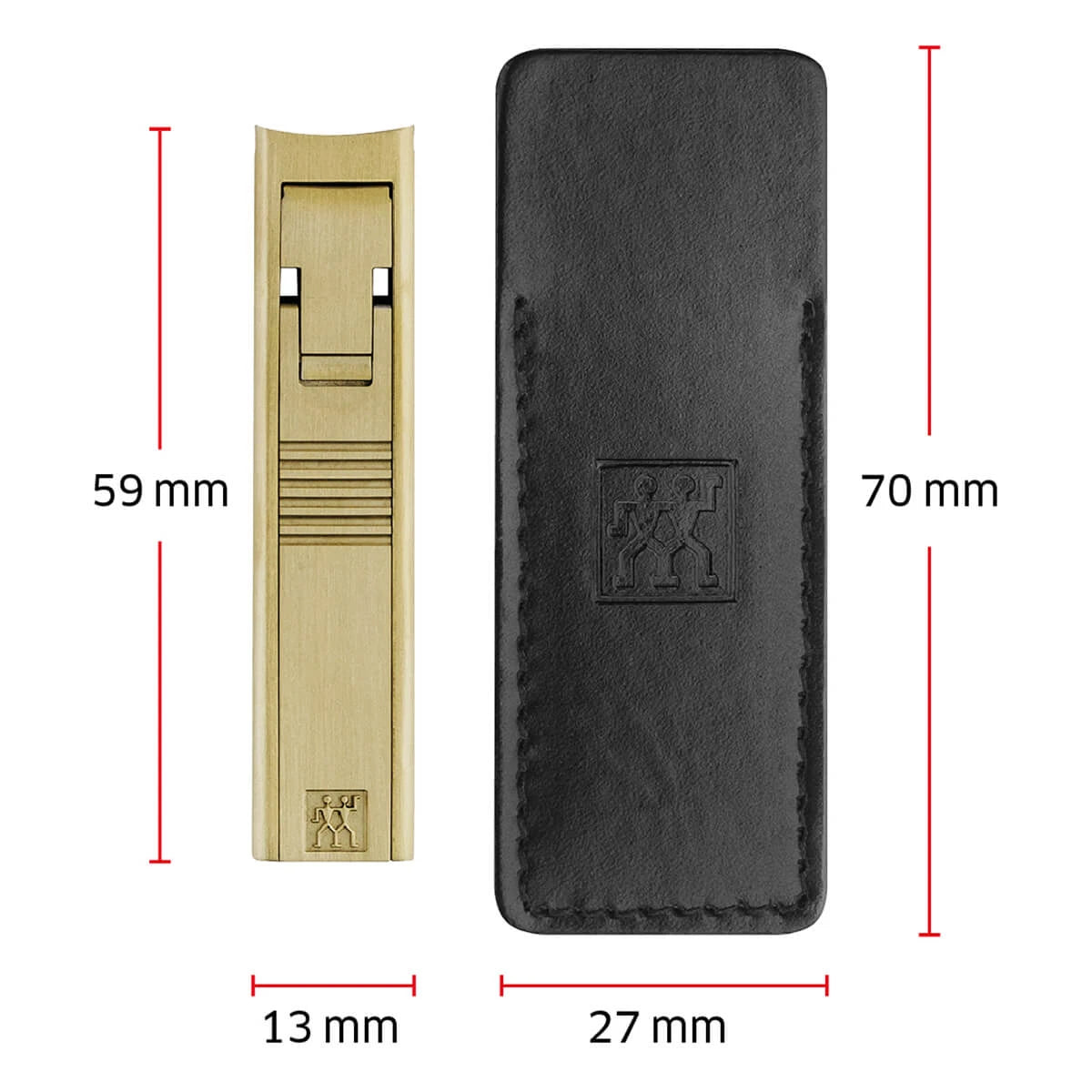 Nail clippers in leather case, Gold