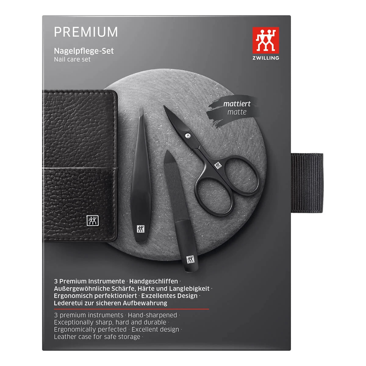 Manicure set, 3 pieces, Black, Black Leather