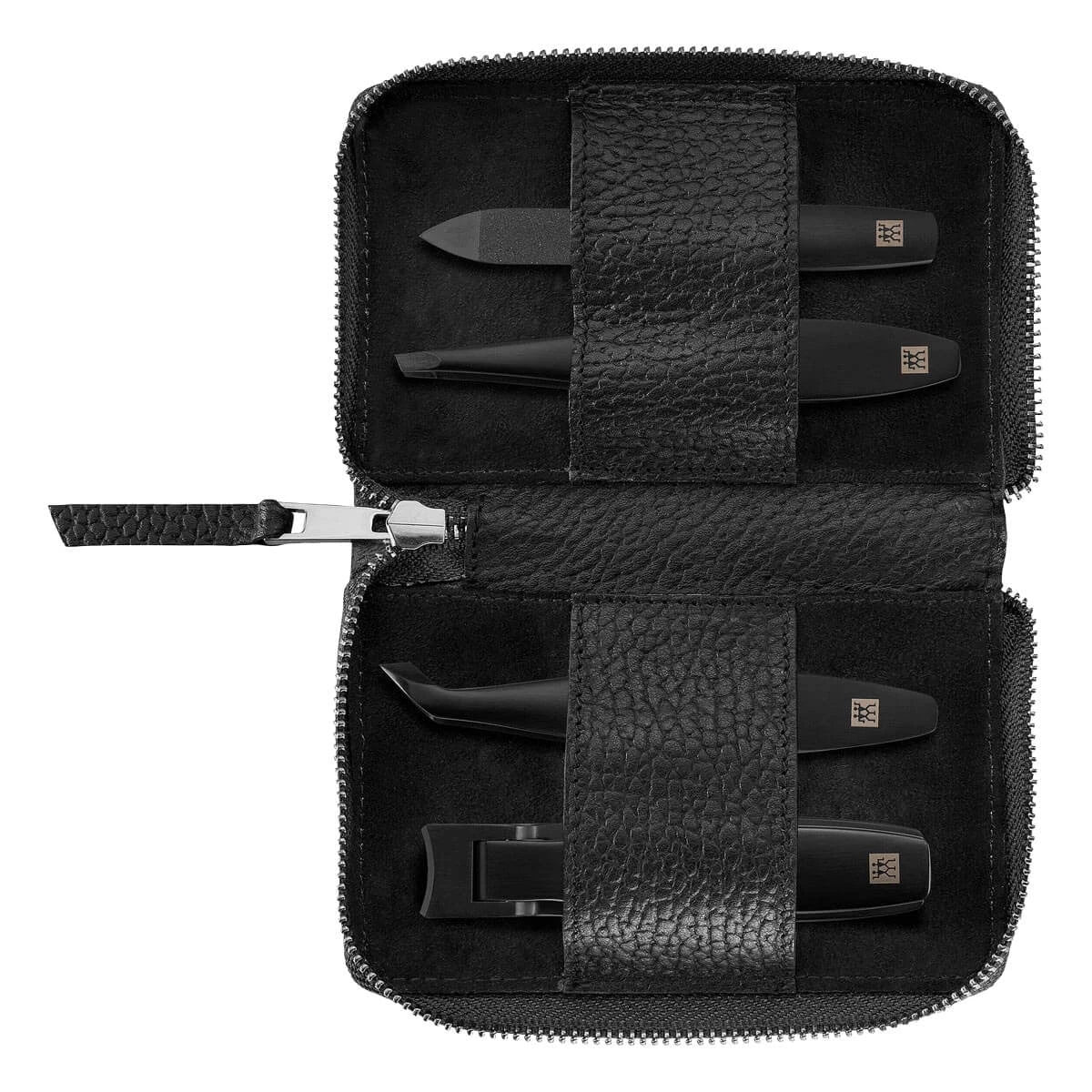 Manicure set, 4 pieces, Black, Black Leather