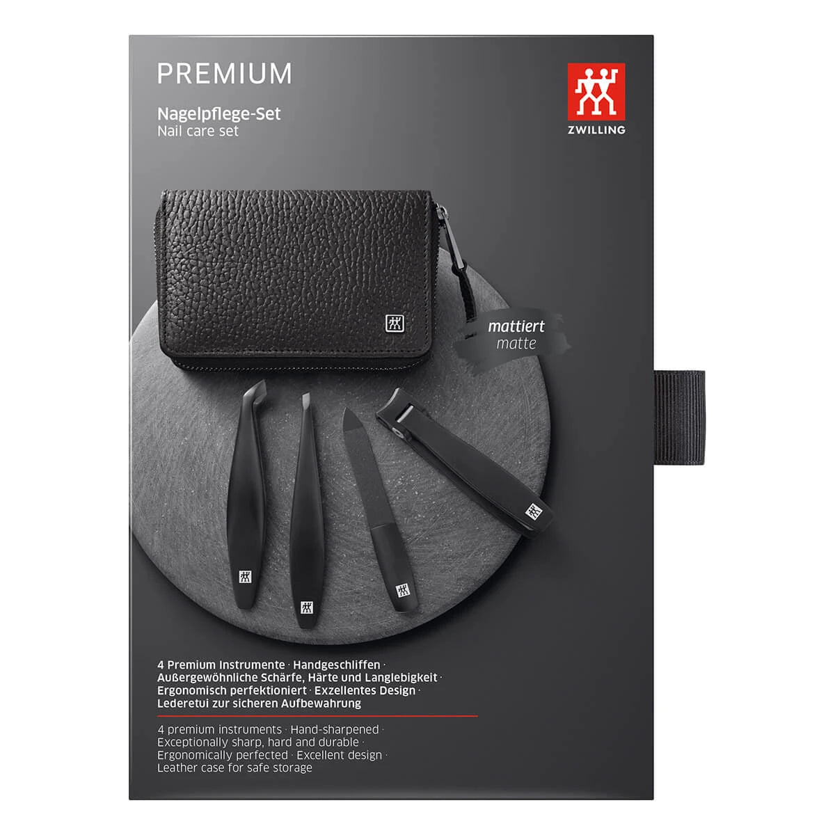 Manicure set, 4 pieces, Black, Black Leather