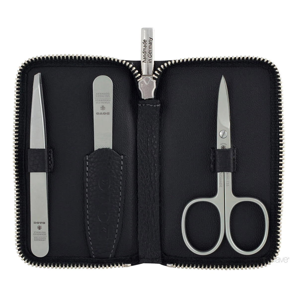 Manicure set with 3 pieces, Black leather