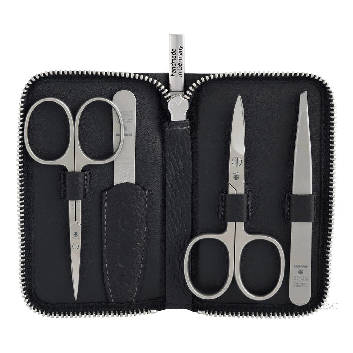Manicure set with 4 pieces, Black leather