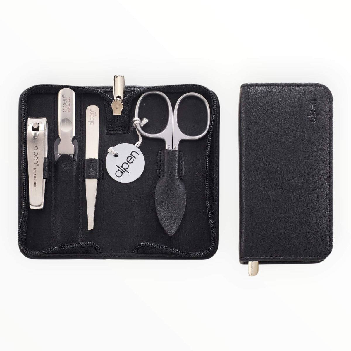 Manicure Set no. 6820, 4 pieces, Black Leather Case