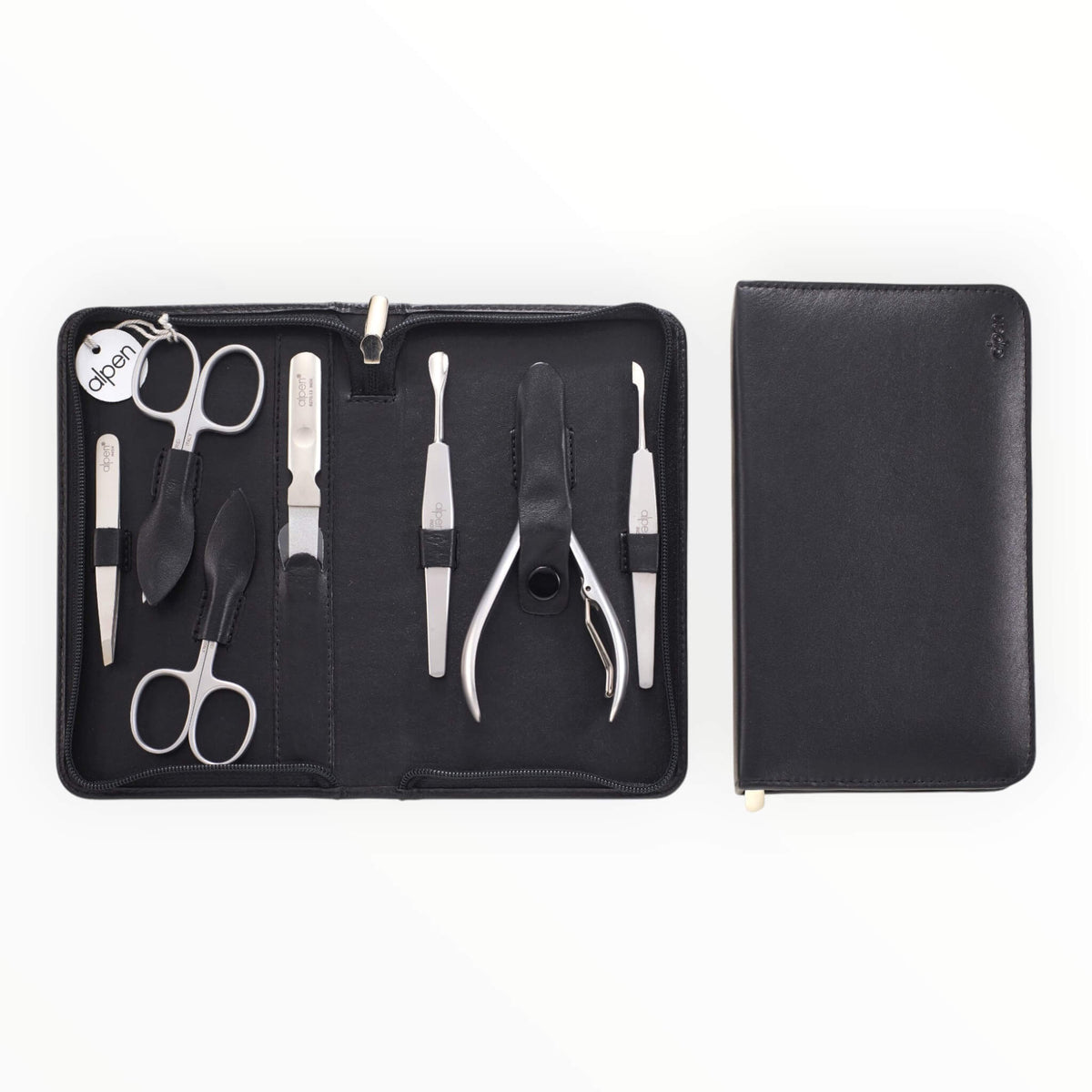 Manicure Set no. 6824, 7 pieces, Black Leather Case