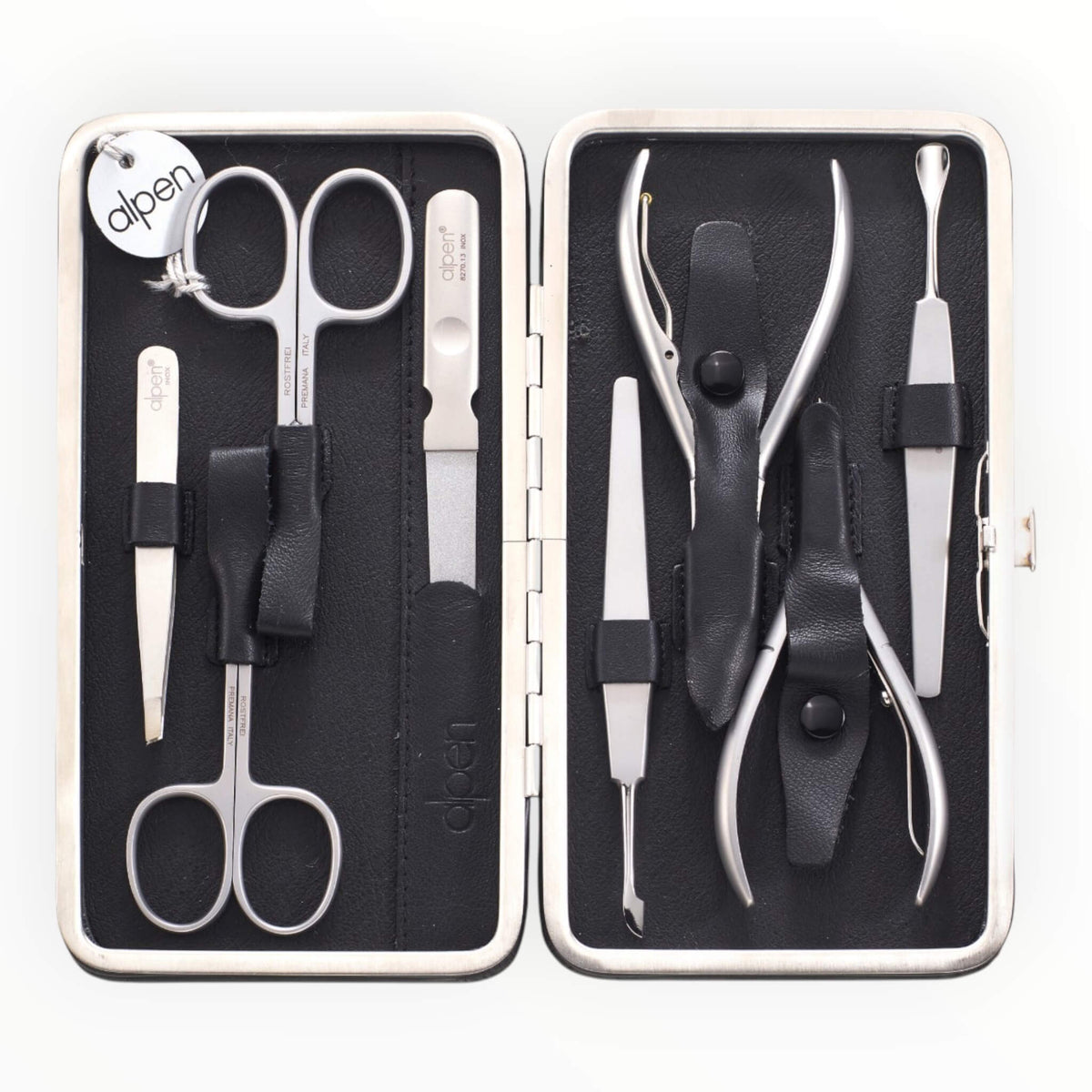 Manicure Set no. 6865, 8 pieces, Black Leather Case