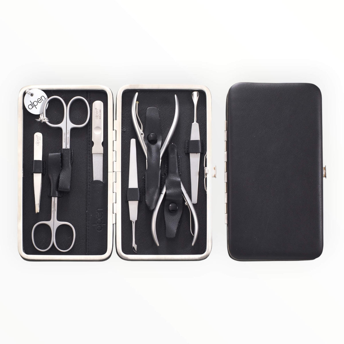 Manicure Set no. 6865, 8 pieces, Black Leather Case