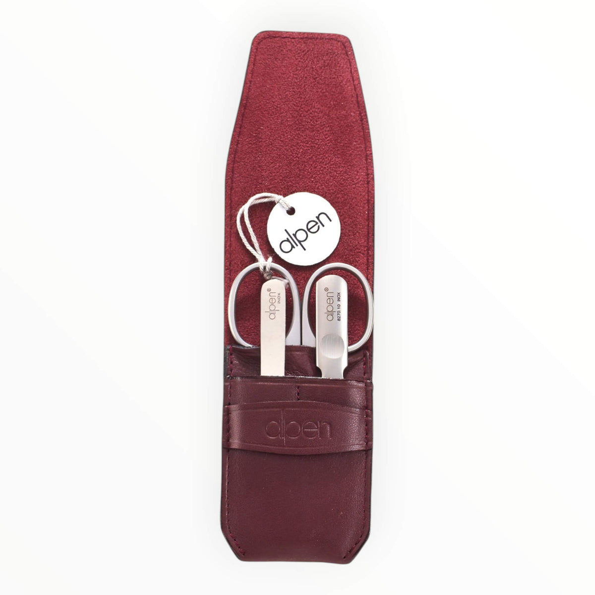 Manicure Set no. 6871, 3 pieces, Bordeaux Leather Case