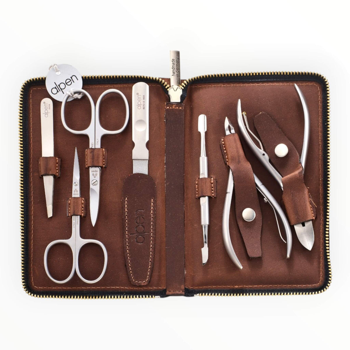 Manicure Set no. 6940, 7 pieces, Brown Leather Case