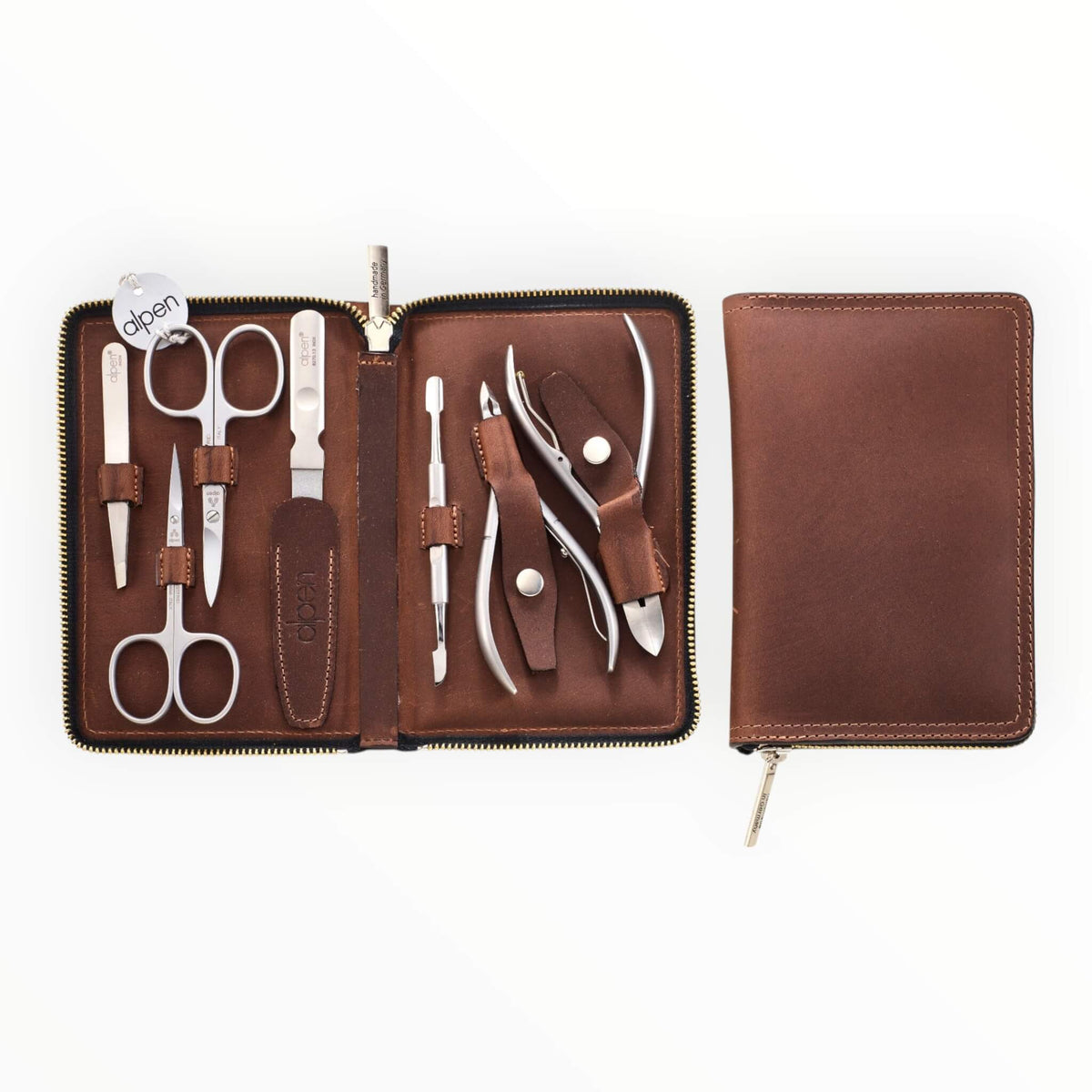 Manicure Set no. 6940, 7 pieces, Brown Leather Case