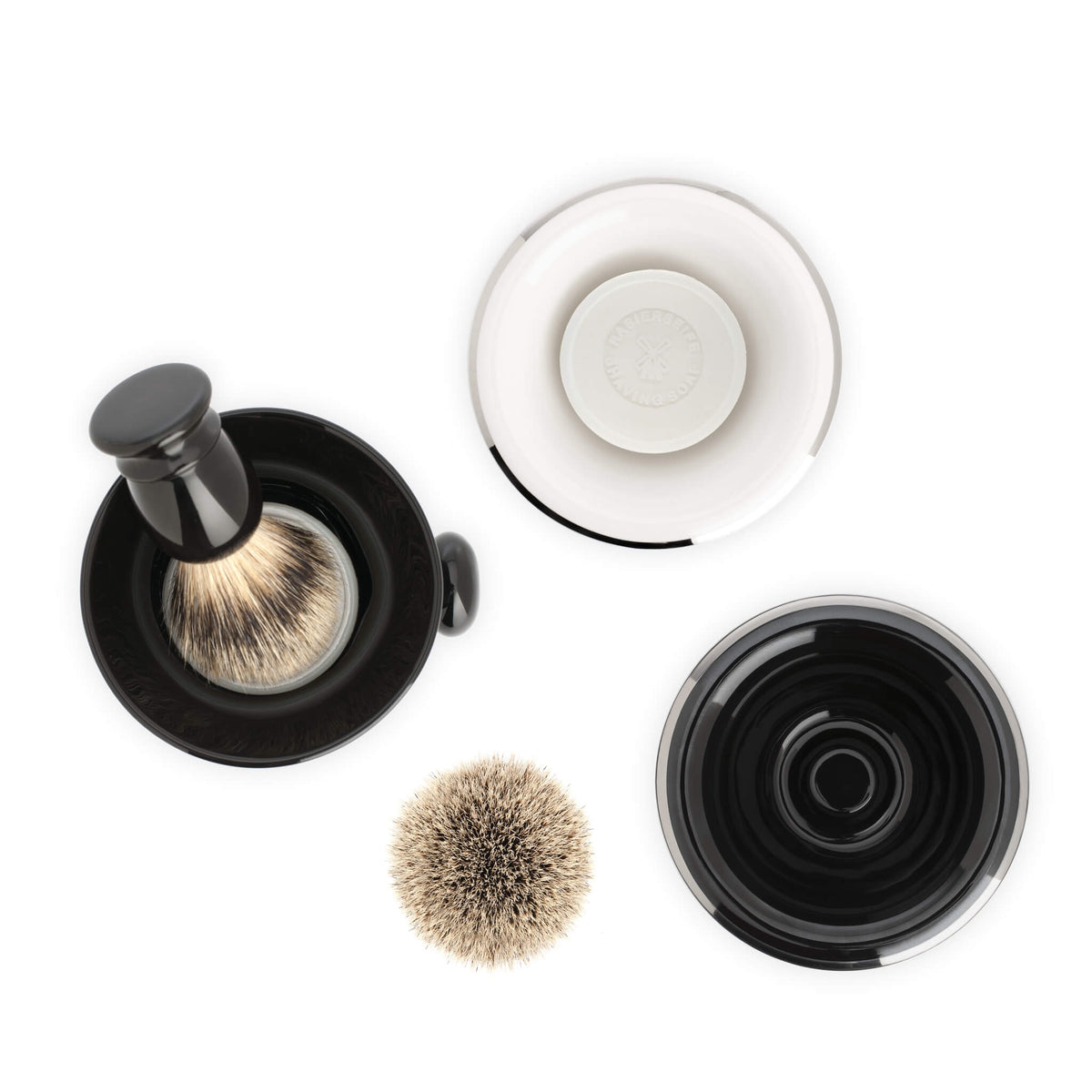 Porcelain shaving bowl with high rim and handle, Black