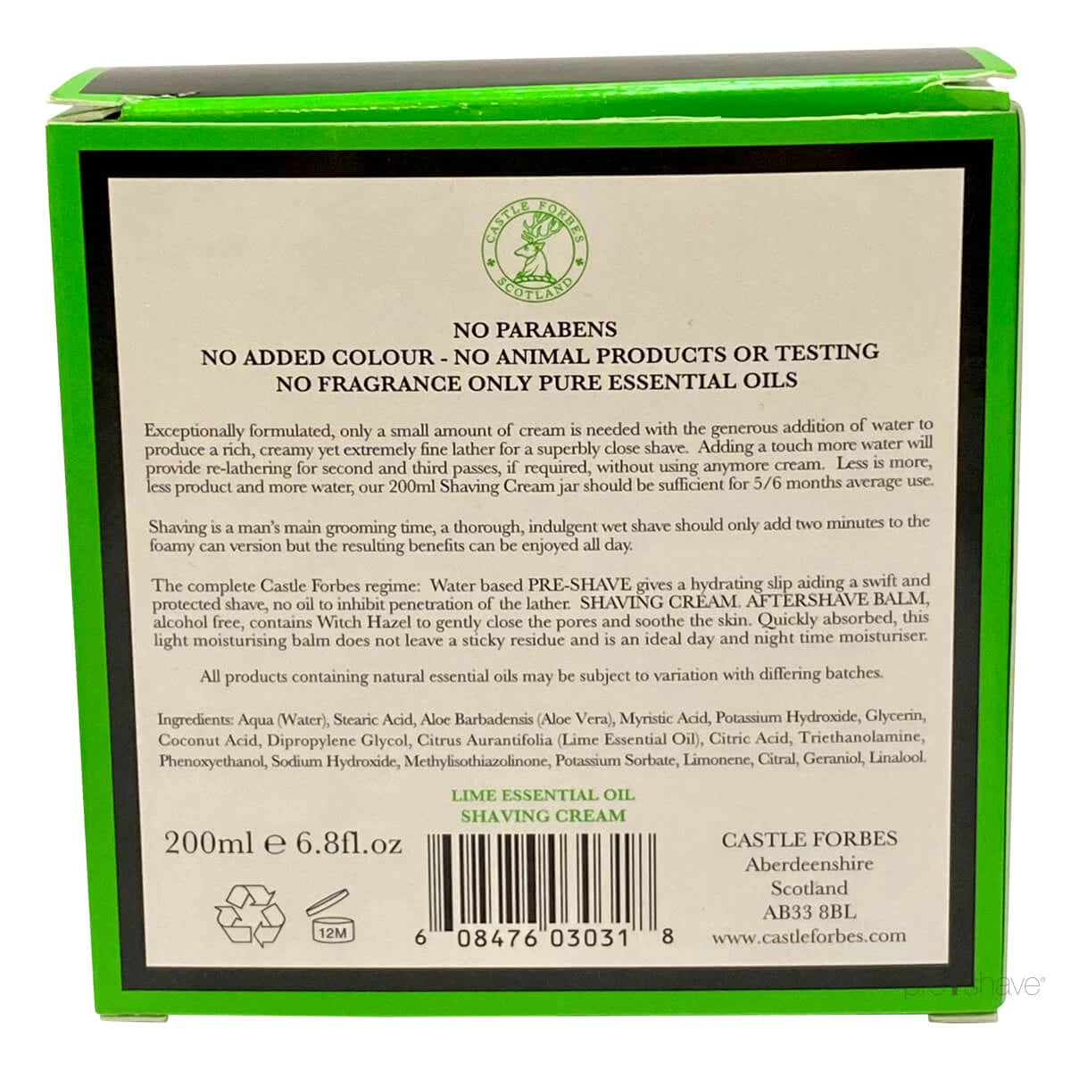 Shaving Cream, Lime Essential Oils, 200 ml.