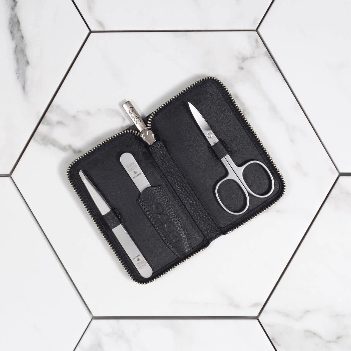 Manicure set with 3 pieces, Black leather