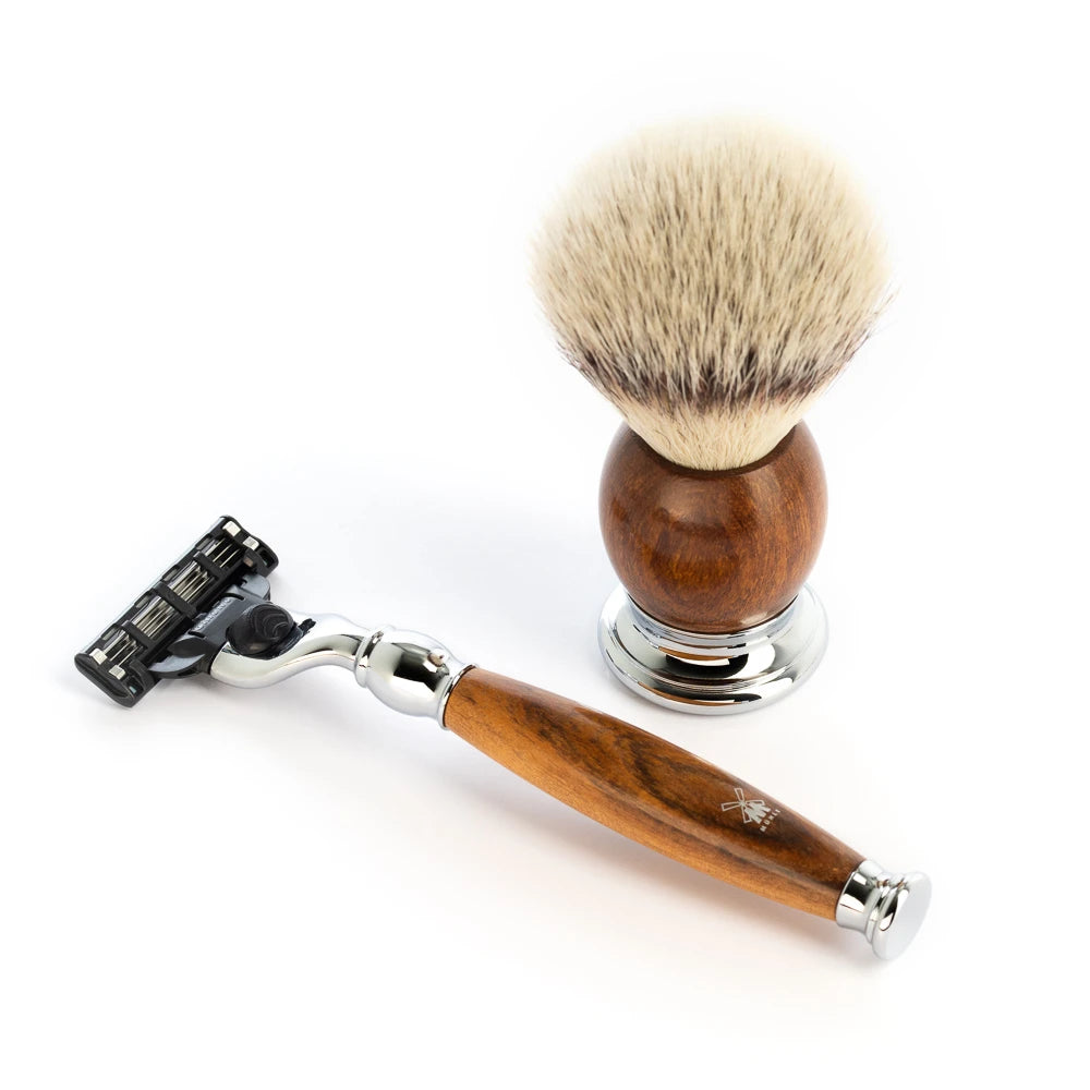 Shaving set with Mach3 Shaver, Shaving Brush, Holder and Bowl, Sophist, Ironwood