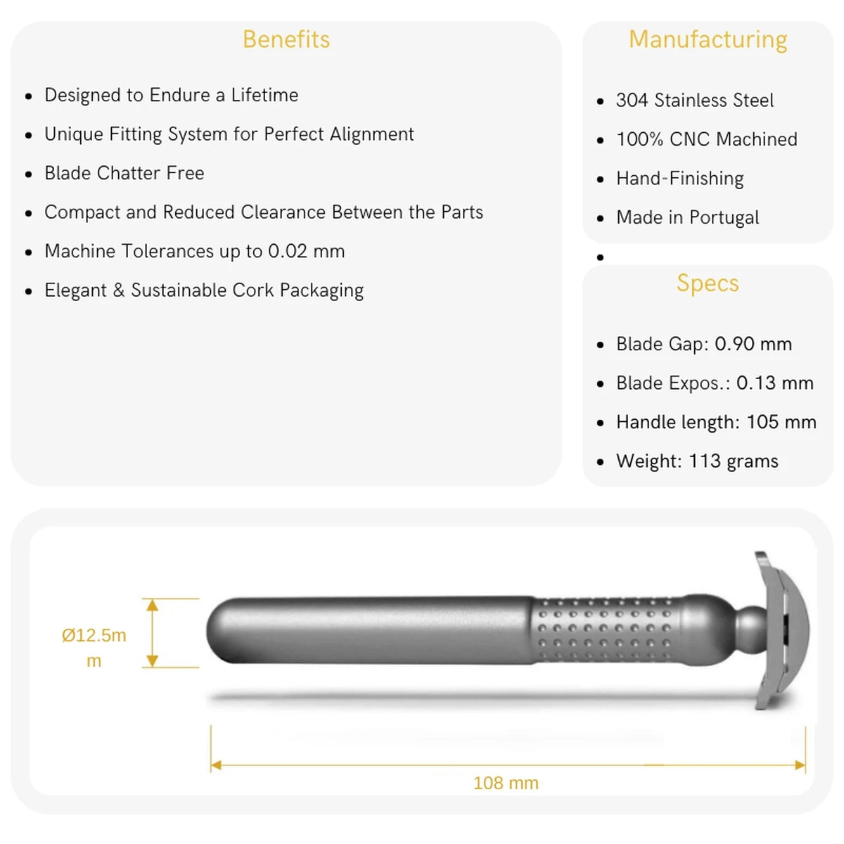 Masamune Nodachi DE razor, Closed Comb, Stainless steel - Matte