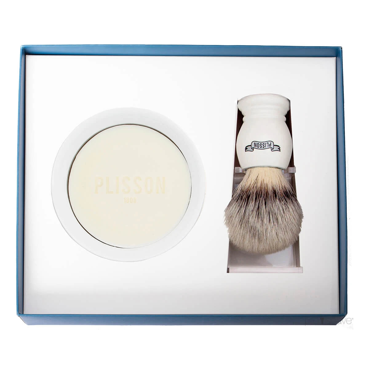 Starter set with High Mountain White Fibre Shaving Brush, Holder and Porcelain Bowl with Shaving Soap, White