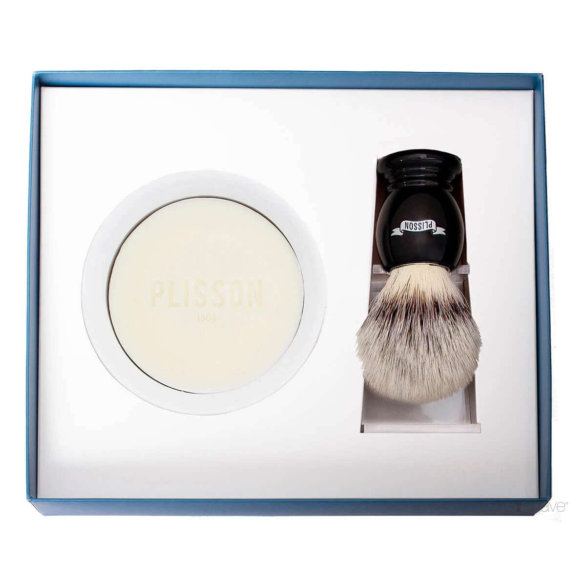 Starter set with High Mountain White Fibre Shaving Brush, Holder and Porcelain Bowl with Shaving Soap, Black