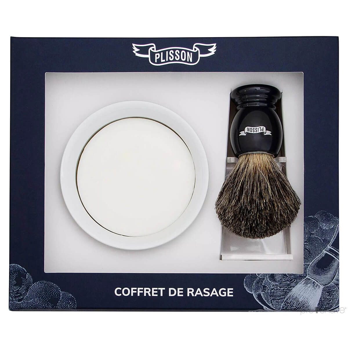 Starter set with Russian Grey Badger Shaving Brush, Holder and Porcelain Bowl with Shaving Soap, Black