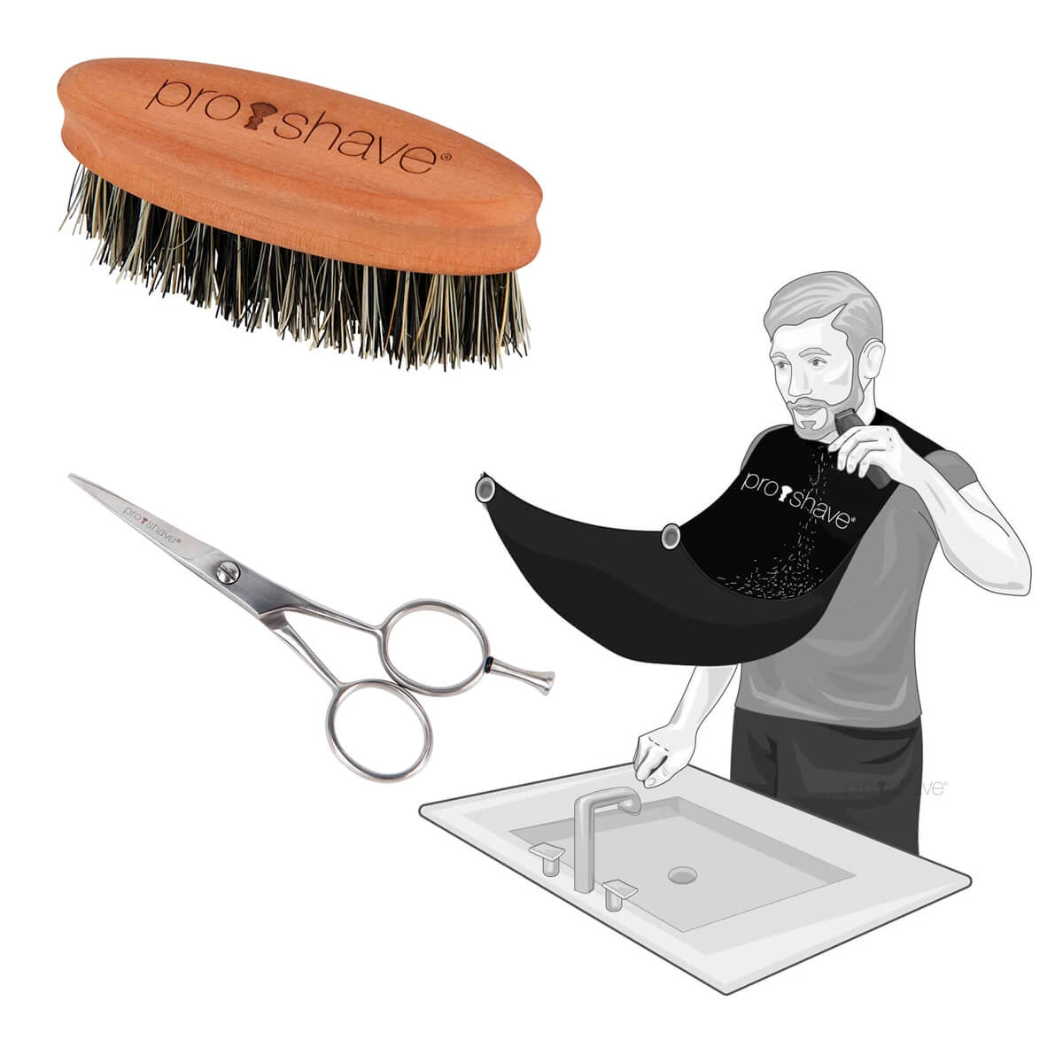 Beard set with Beard Brush (Fiber), Beard Scissors and Beard Cape