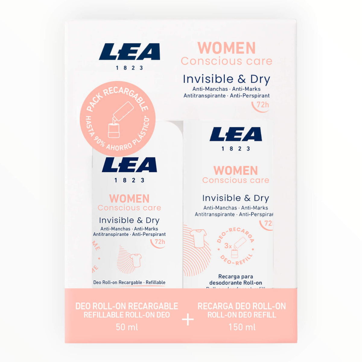 Gift Set with Refillable Roll-On Deodorant + Refill, Invisible & Dry, Women