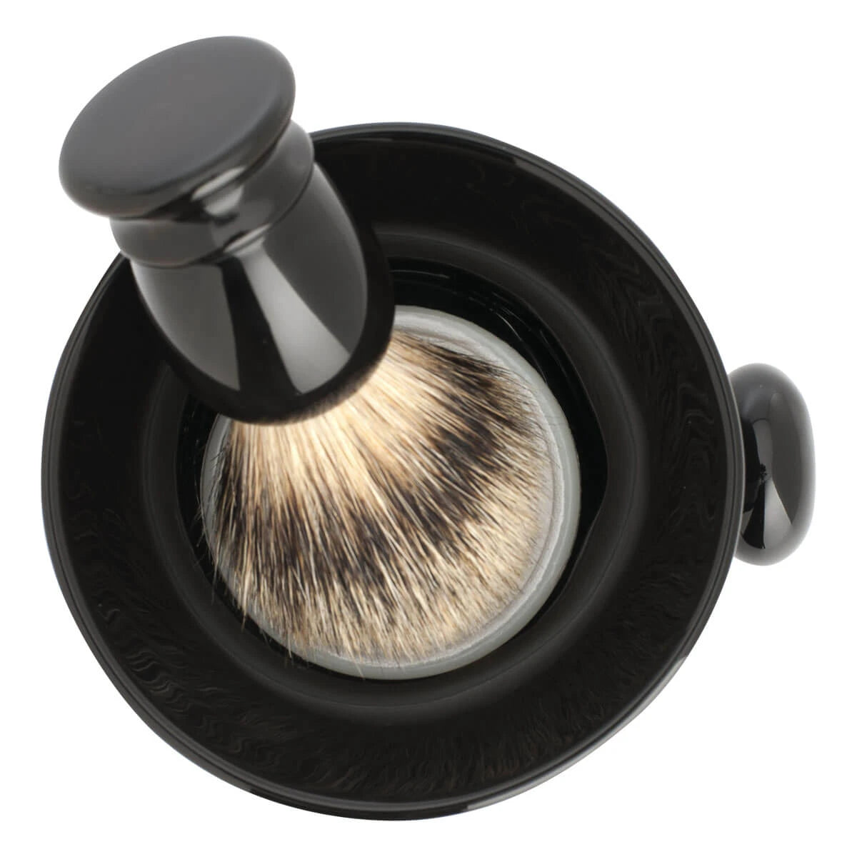 Porcelain shaving bowl with high rim and handle, Black