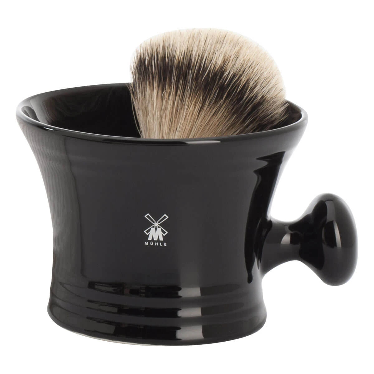 Porcelain shaving bowl with high rim and handle, Black