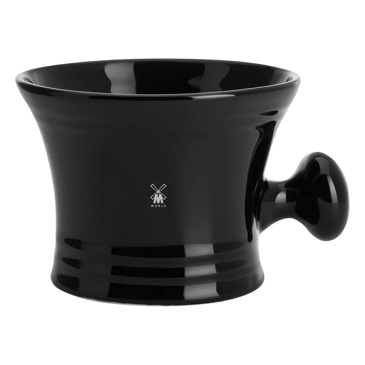 Porcelain shaving bowl with high rim and handle, Black