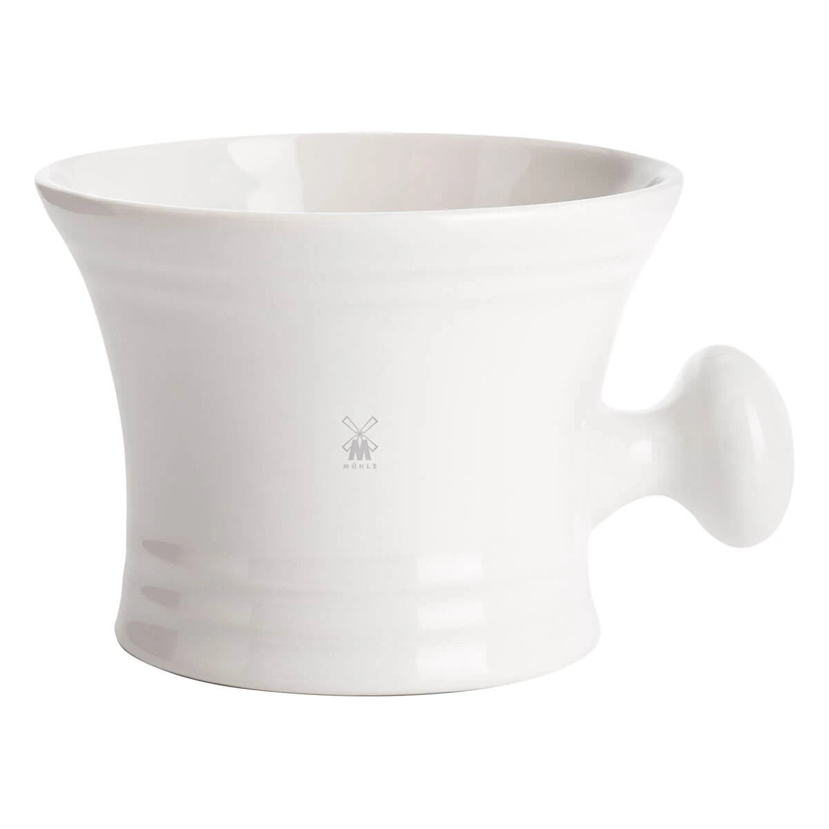 Porcelain shaving bowl with high rim and handle, White