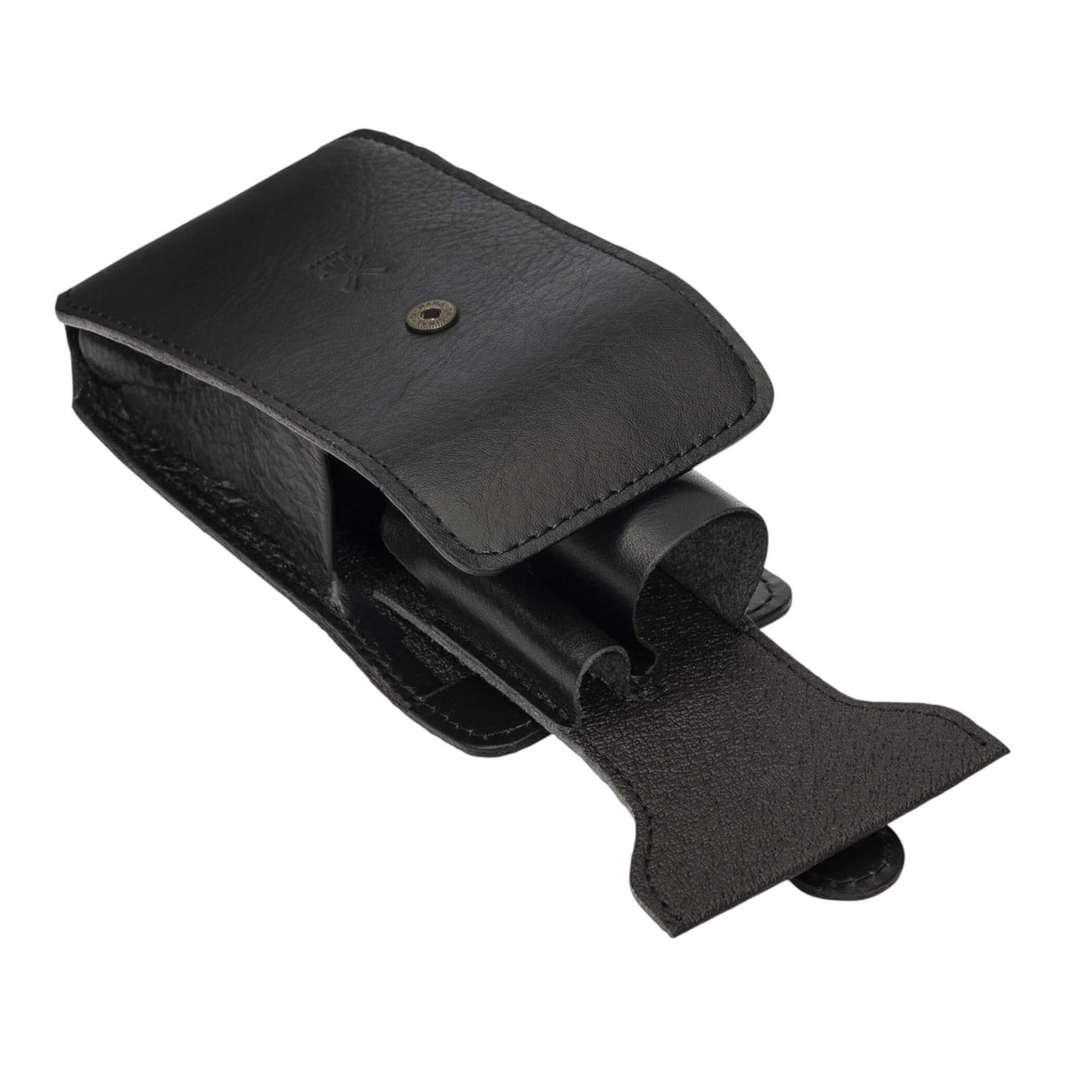Travel set with DE razor and Brush, Black leather