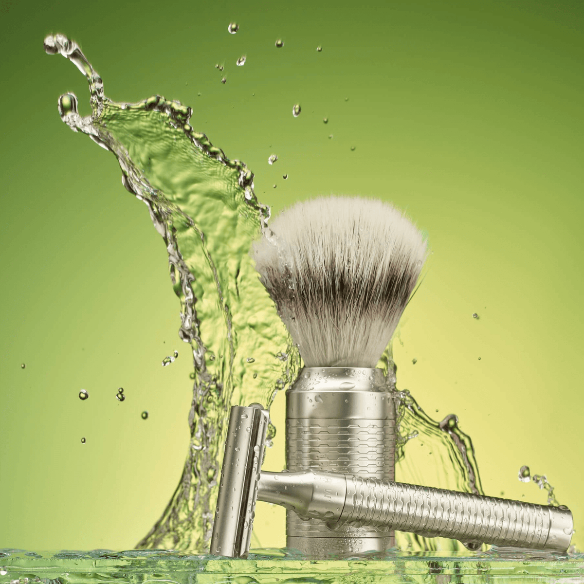 Shaving kit with DE razor, Fibre Shaving Brush and Holder, Rocca, Stainless steel - Matte finish