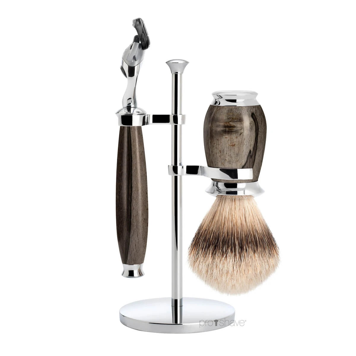 Shaving kit with Fusion Shaver, Shaving Brush and Holder, Purist, Grained Beech