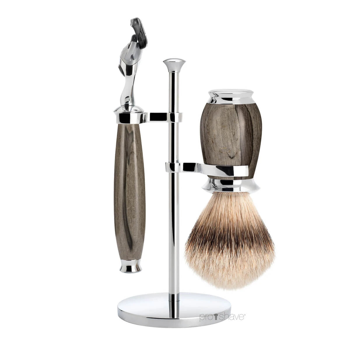 Shaving kit with Fusion Shaver, Shaving Brush and Holder, Purist, Grained Beech