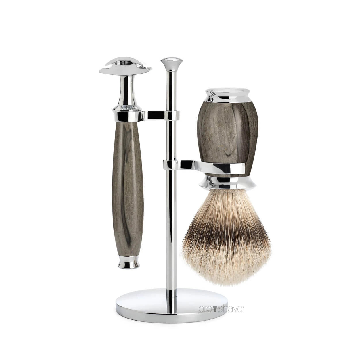 Shaving kit with DE razor, Shaving Brush and Holder, Purist, Grained Beech