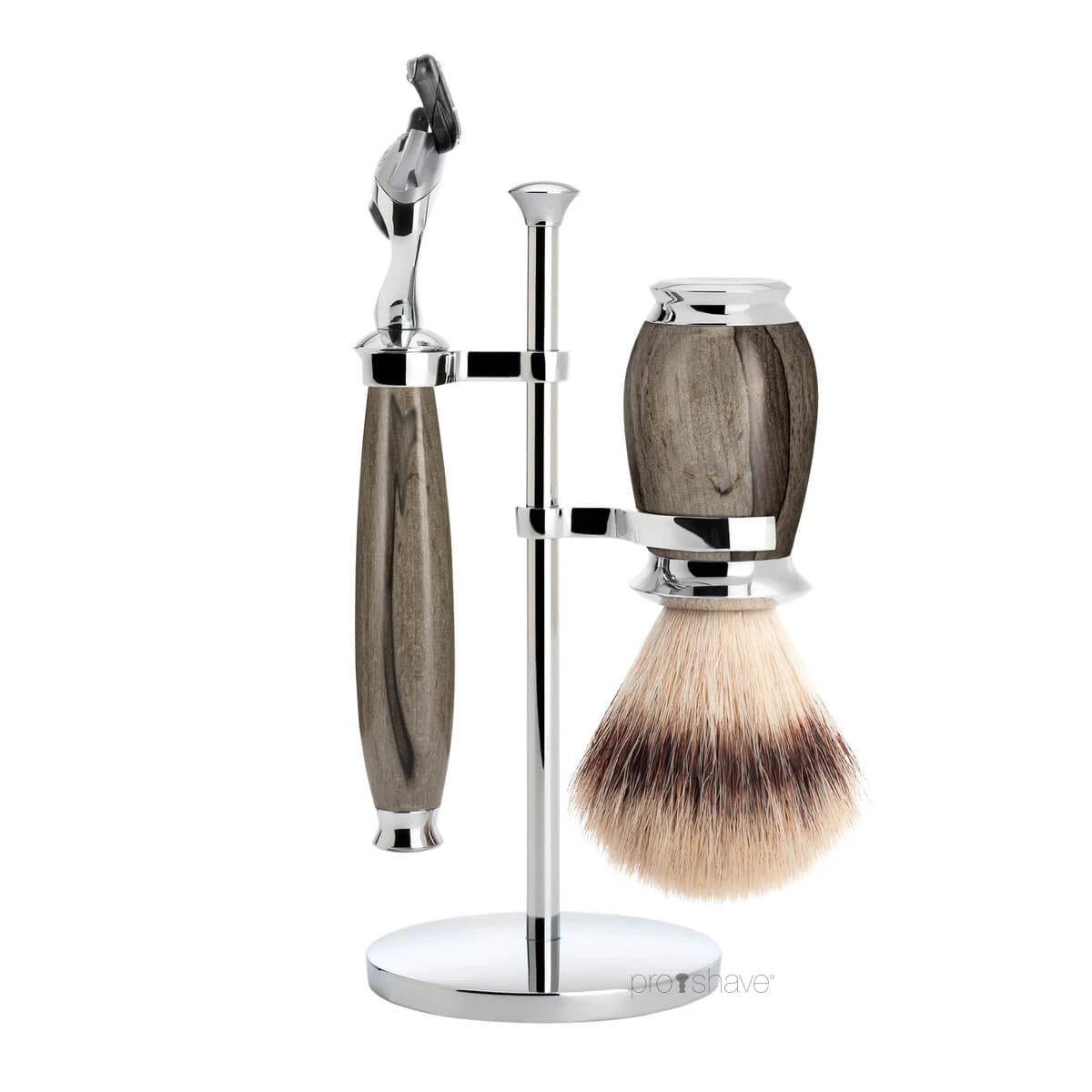 Shaving kit with Fusion Shaver, Silvertip Fibre® Shaving Brush and Holder, Purist, Grained Beech