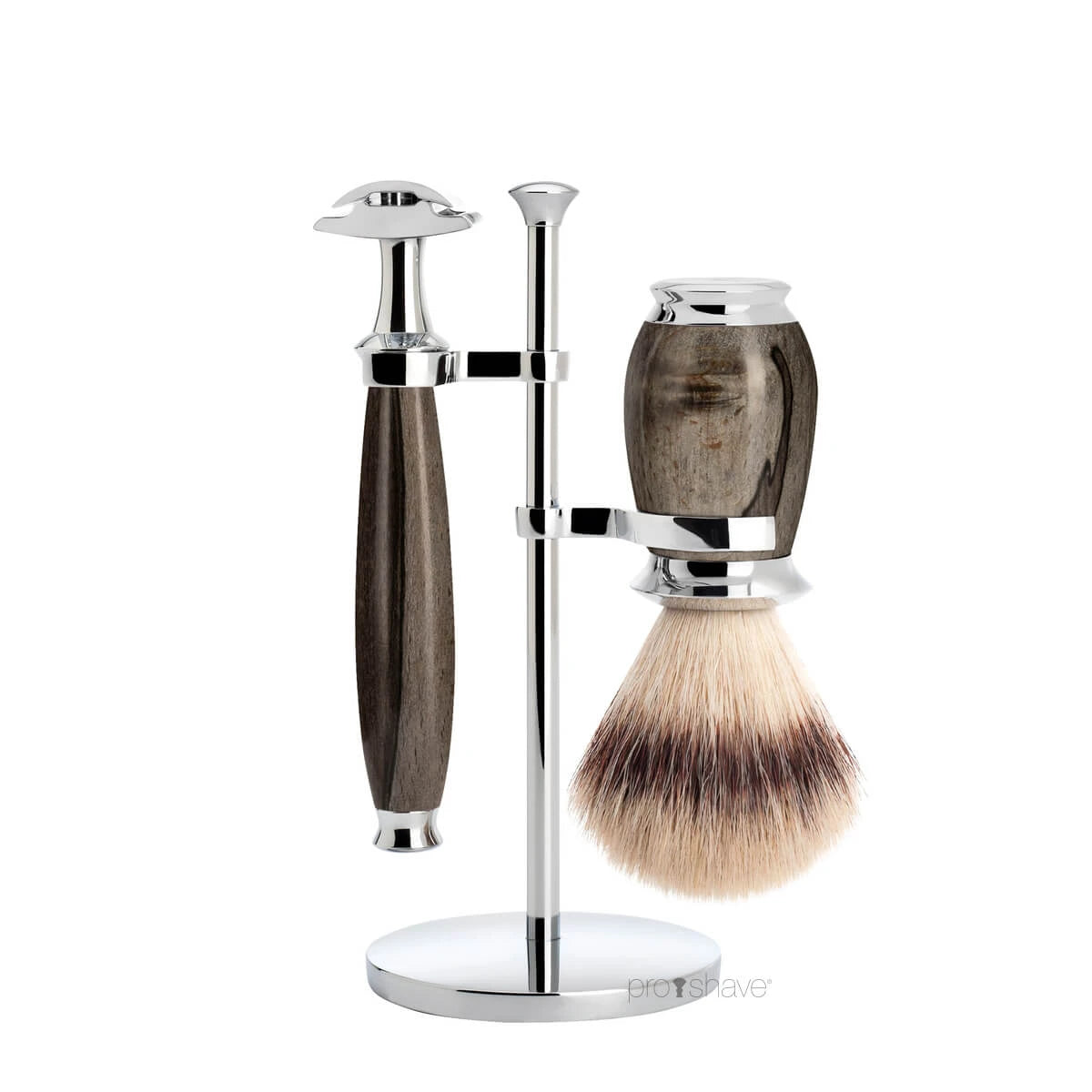 Shaving kit with DE razor, Silvertip Fibre® Shaving Brush and Holder, Purist, Grained Beech