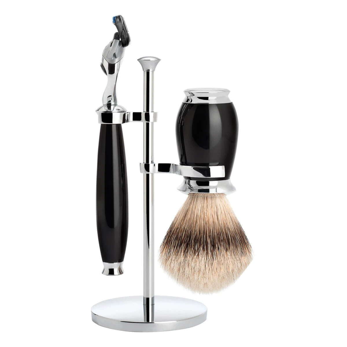 Shaving kit with Shaver, Shaving brush and holder, Purist, Black Resin