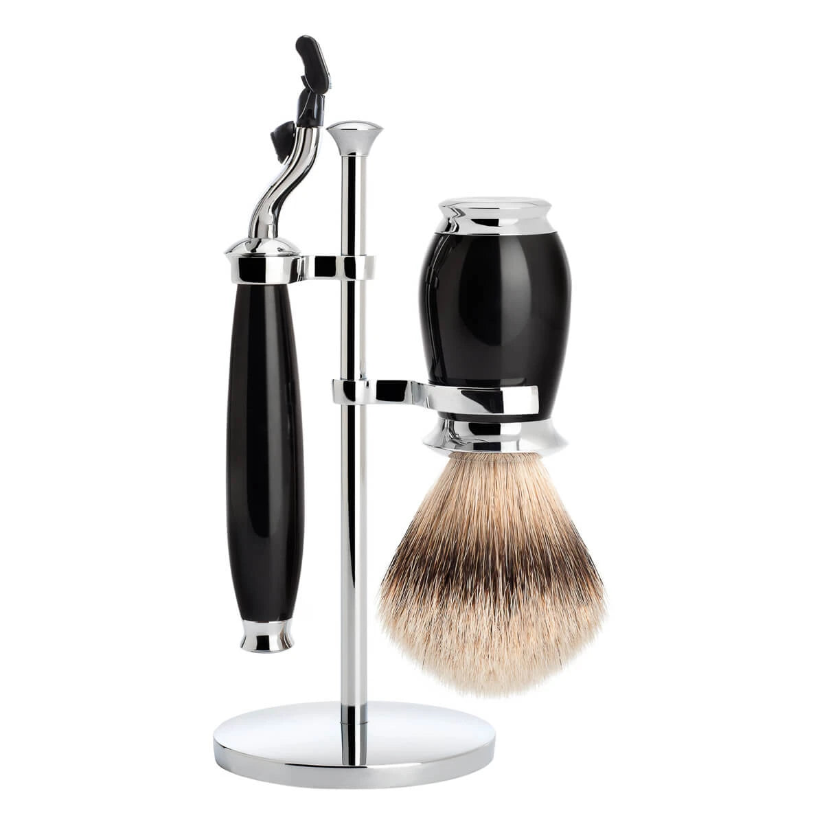 Shaving kit with Mach3 Shaver, Shaving Brush and Holder, Purist, Black Resin