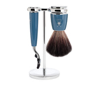 Shaving kit with Mach3 Shaver, Fibre Shaving Brush and Holder, Rytmo, Petroleum Blue