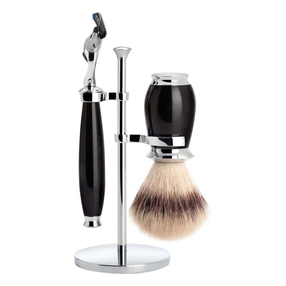 Shaving kit with Fusion Shaver, Silvertip Fibre® Shaving Brush and Holder, Purist, Black Resin