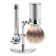 Shaving kit with DE razor (open comb), Silvertip Fibre® Shaving Brush and Holder, Traditional