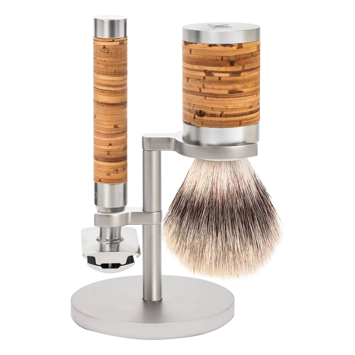 Shaving set with DE razor, Fibre Shaving Brush and Holder, Rocca, Stainless steel & Birch bark