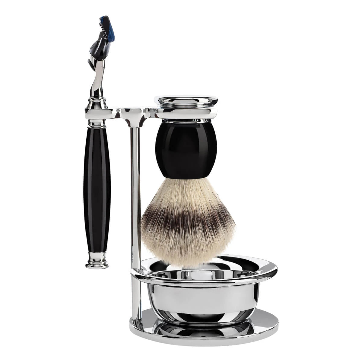 Shaving set with Shaver, Shaving Brush, Holder and Bowl, Sophist, Black Resin