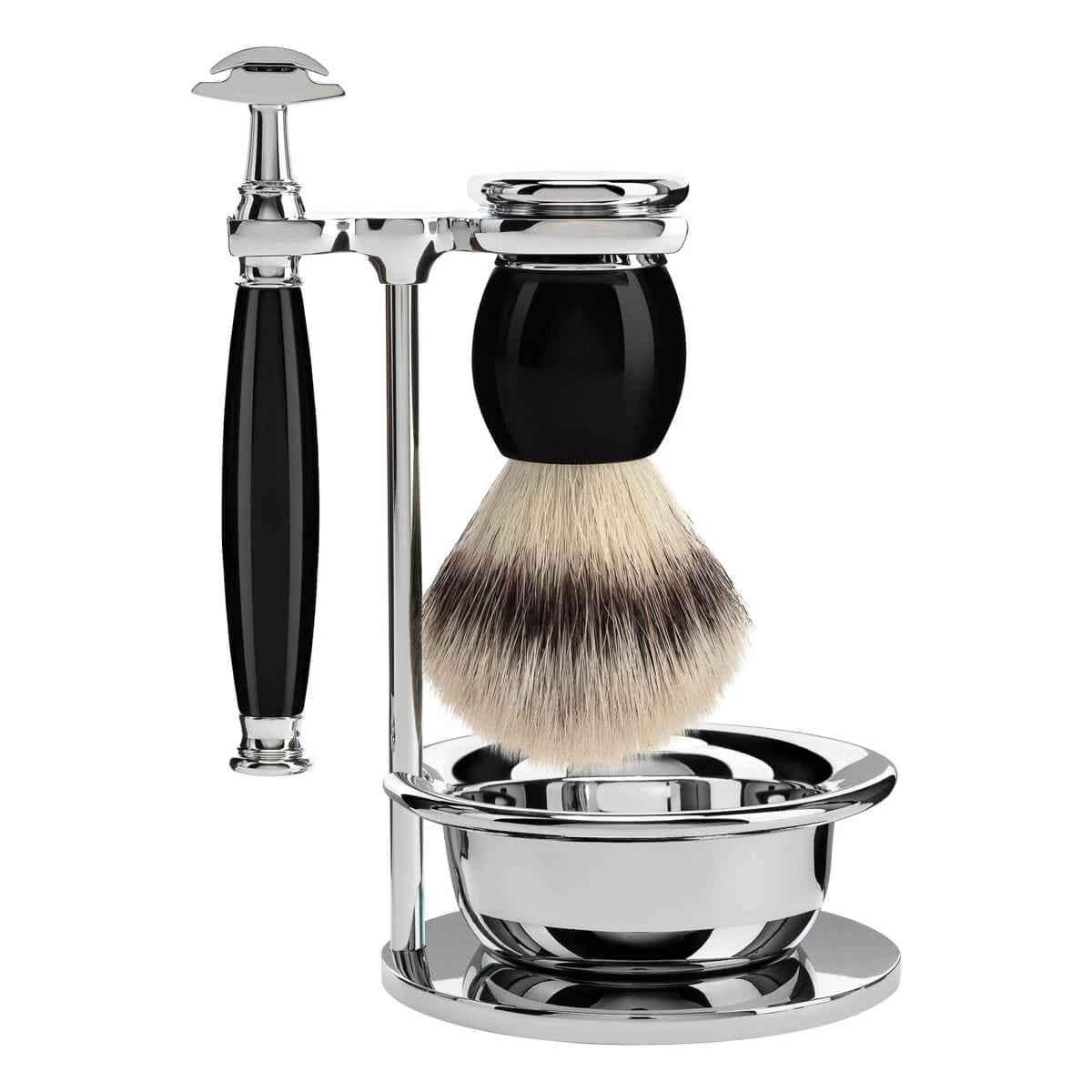 Shaving set with DE razor, Shaving Brush, Holder and Bowl, Sophist, Black Resin