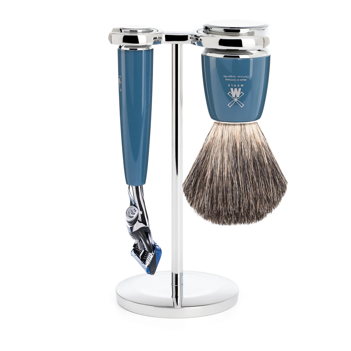Shaving kit with Fusion Shaver, Shaving Brush and Holder, Rytmo, Petroleum Blue