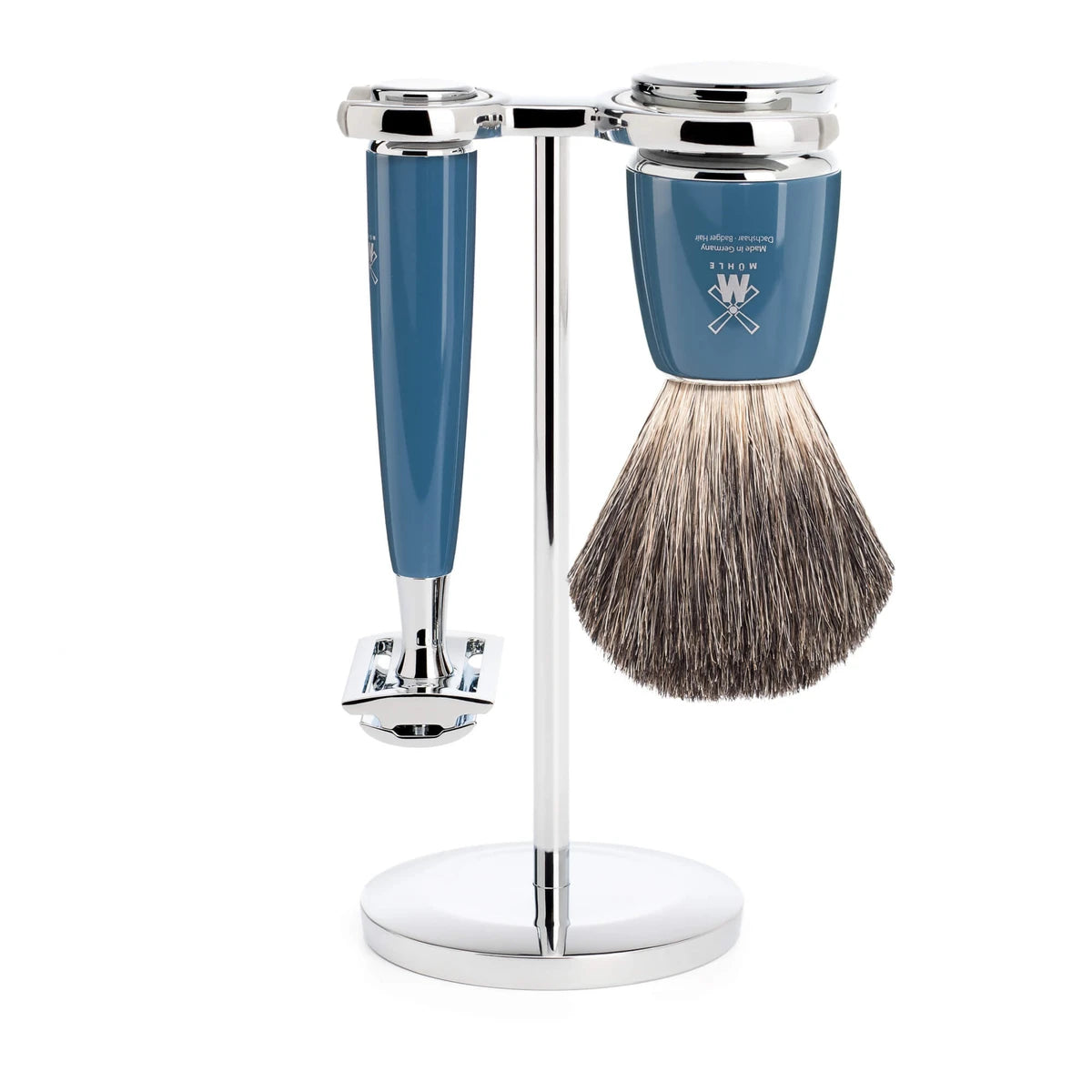 Shaving kit with DE razor, Shaving brush and holder, Rytmo, Petrol blue