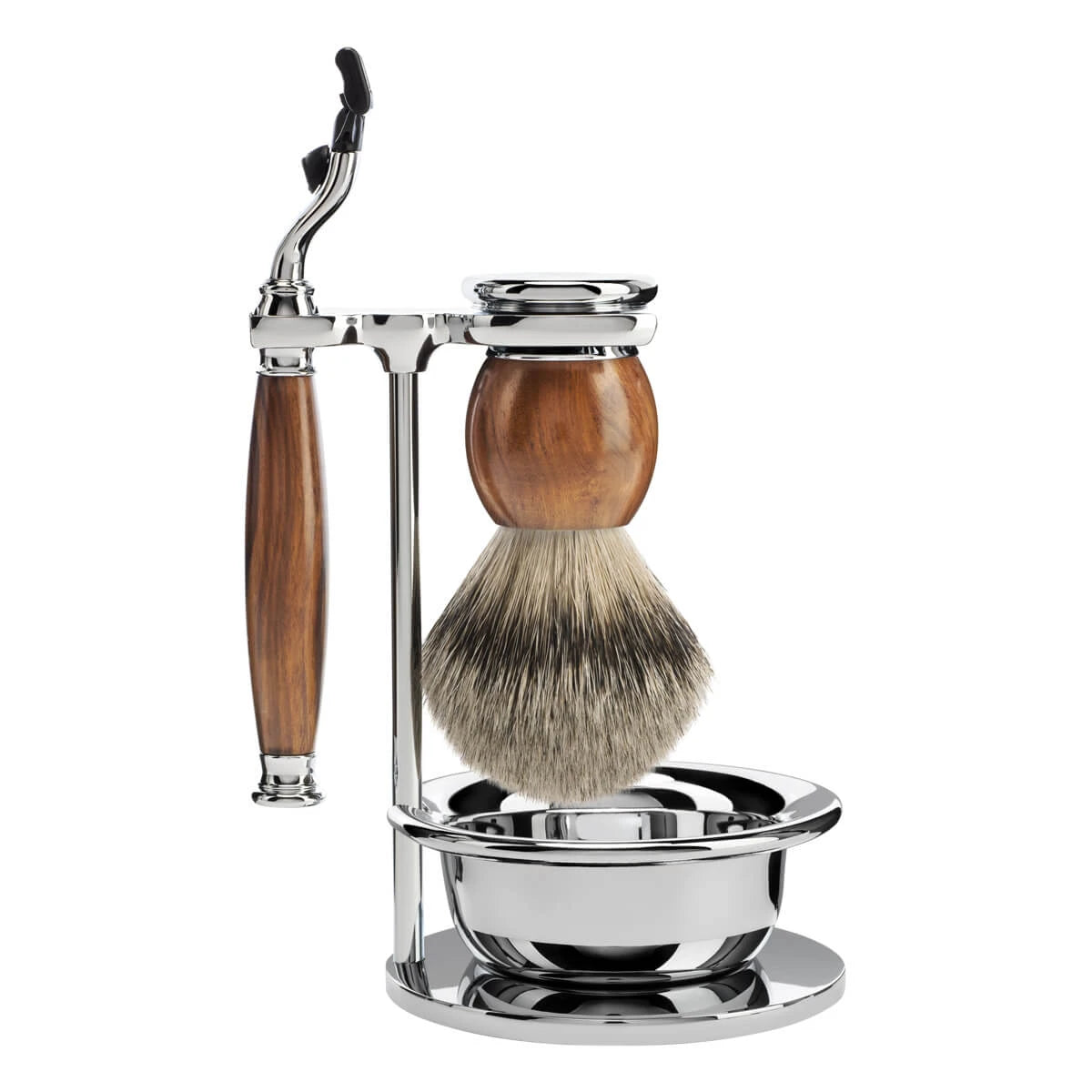 Shaving set with Mach3 Shaver, Shaving Brush, Holder and Bowl, Sophist, Ironwood