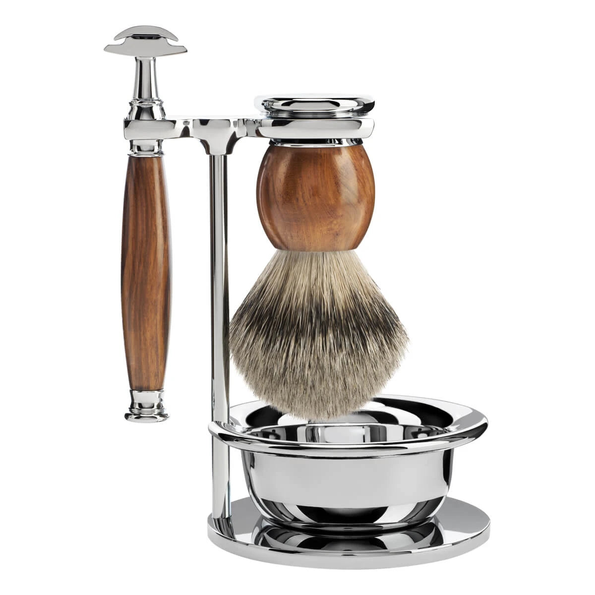 Shaving set with DE razor, Shaving brush, Holder and bowl, Sophist, Ironwood